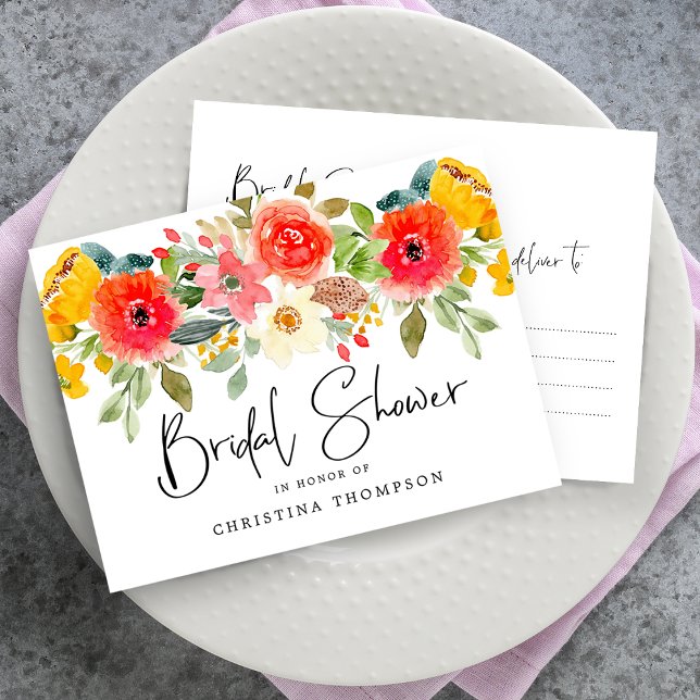 Bright Mid Summer Floral Bridal Shower Invitation Postcard (Creator Uploaded)