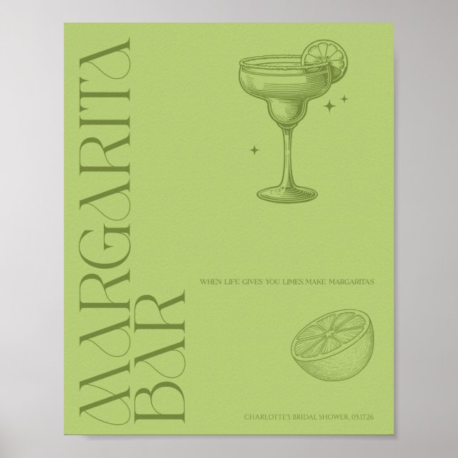 Bright Minimalist Citrus Bridal Margarita bar sign (Front)