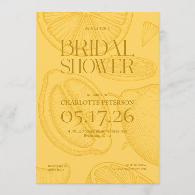 Bright Minimalist Citrus Bridal Shower invite (Front)