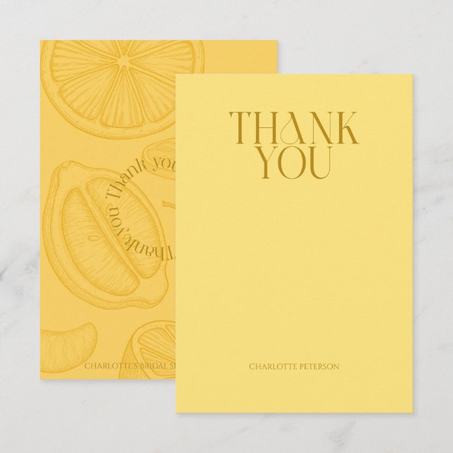 Bright Minimalist Citrus Bridal Shower Thank You Card (Front/Back)