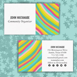 Bright Minimalist Curvy Stripes Social Media Icons Business Card