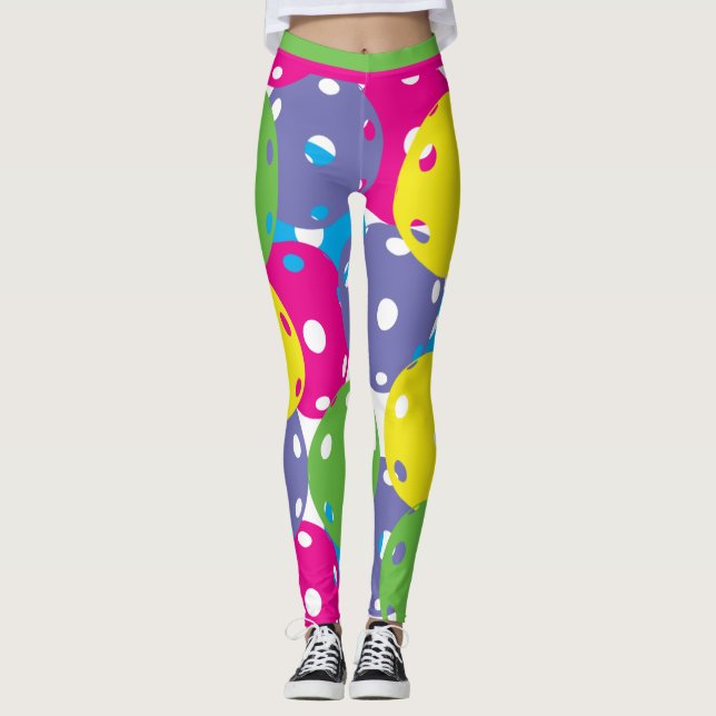 Bright mix of  Pickleballs (XL tile size) Leggings (Front)