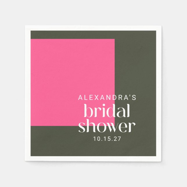 Bright Mod Groovy Pink Green Bridal Shower Custom  Napkin (Front)
