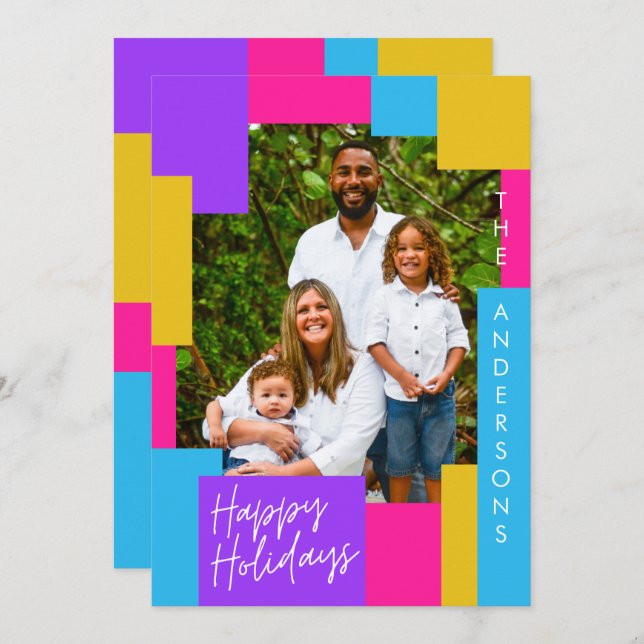 bright modern abstract colourful christmas photo holiday card (Front/Back)