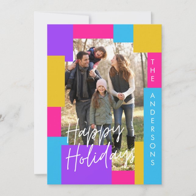 bright modern abstract colourful christmas photo holiday card (Front)
