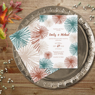 Bright Modern Abstract Dark Teal Copper Bisque  Invitation