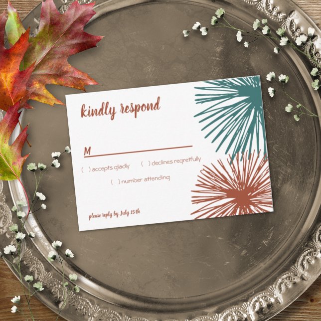 Bright Modern Abstract Dark Teal Copper Bisque  RSVP Card (Creator Uploaded)