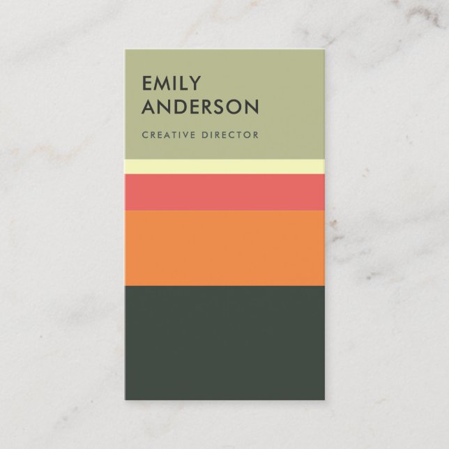 BRIGHT MODERN BOLD BEIGE ORANGE PINK NAVY STRIPES BUSINESS CARD (Front)