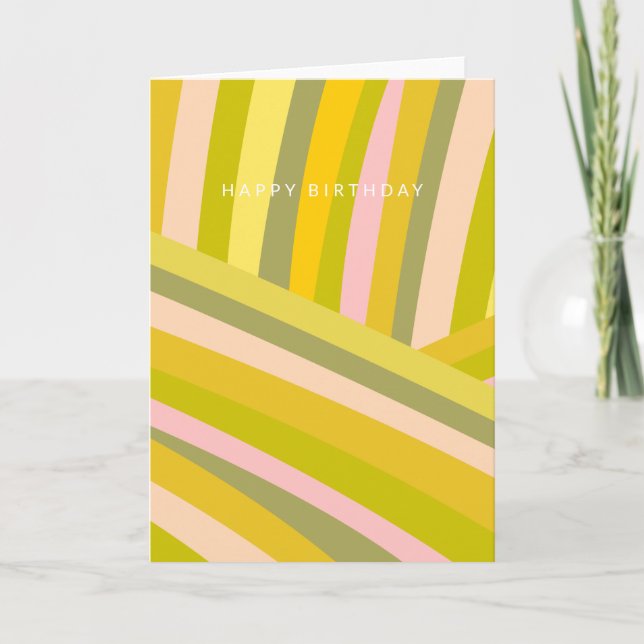 Bright Modern Citrus Stripes Green Pink Birthday Card (Front)
