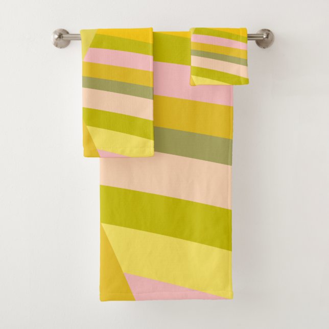 Bright Modern Citrus Stripes Pattern Bath Towel Set (Insitu)