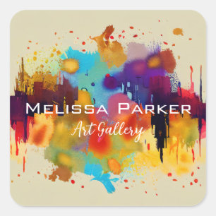 Bright Modern Cool Abstract Watercolour Business Square Sticker