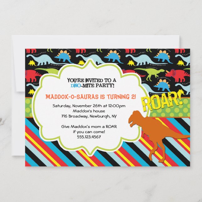 Bright Modern Dinosaur Birthday Party Invitation (Front)