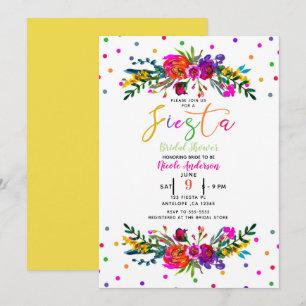 Bright Modern Floral White Fiesta Bridal Shower Invitation