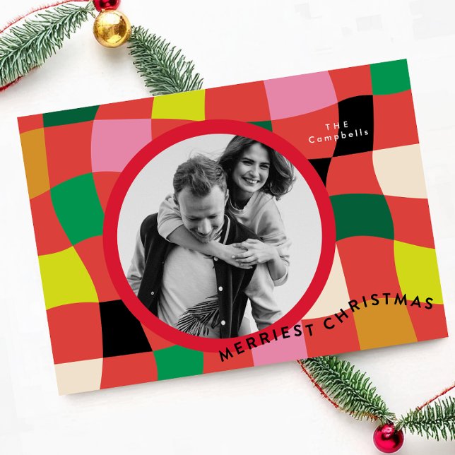 Bright Modern Multicolored Blocks circle photo Holiday Card (Creator Uploaded)