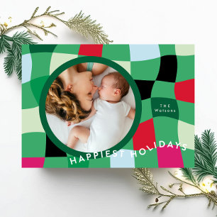 Bright modern, multicolored circle photo Happiest Holiday Card