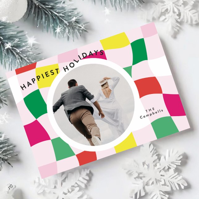 Bright modern, multicolored circle photo Happy Holiday Card (Creator Uploaded)