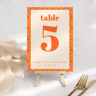 Bright Modern Orange Retro Geometric Custom Table Number