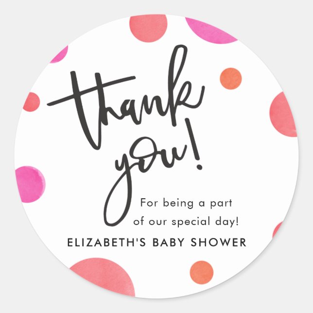 Bright Modern Polka Dot Baby Shower Thank You Classic Round Sticker (Front)