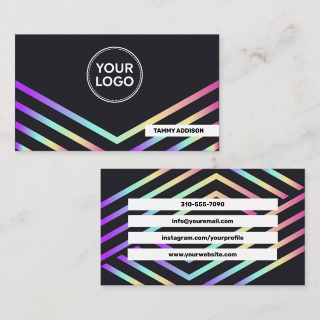 Bright Modern Rainbow Holographic Simple Info Business Card (Front/Back)