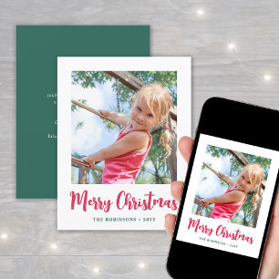 Bright Modern Script Merry Christmas Minimal Photo Holiday Card