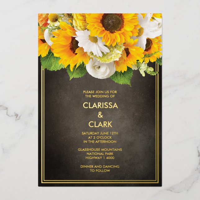 Bright Modern Sunflower Yellow Rustic Wedding (Front)