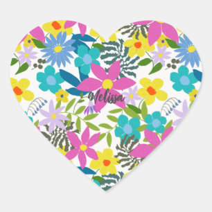 Bright modern trendy floral tropical heart sticker