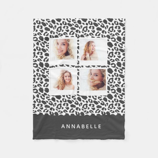 Bright modern vintage photo animal print fleece blanket (Front)