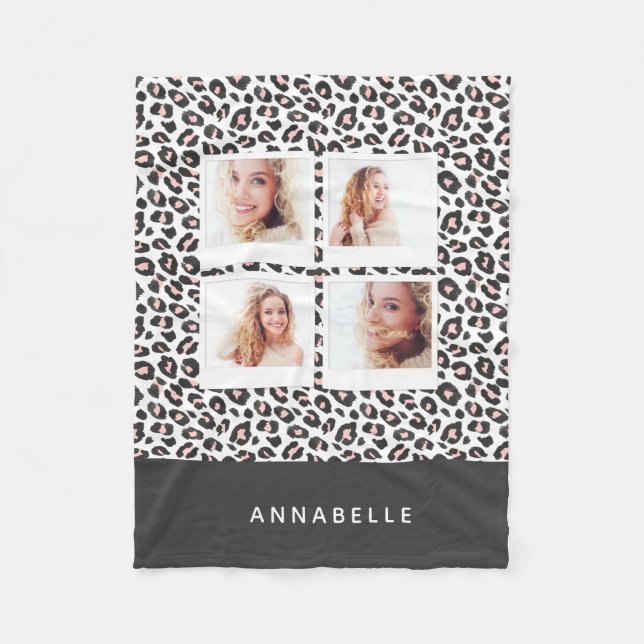 Bright modern vintage photo animal print fleece blanket (Front)