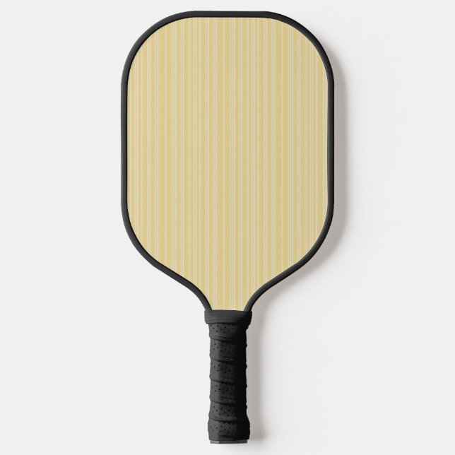 Bright modern yellow and white candy striped  pickleball paddle (Front)