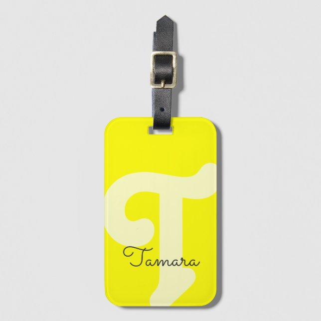 Bright Monogrammed Monogram Initial Neon Yellow Luggage Tag (Front Vertical)