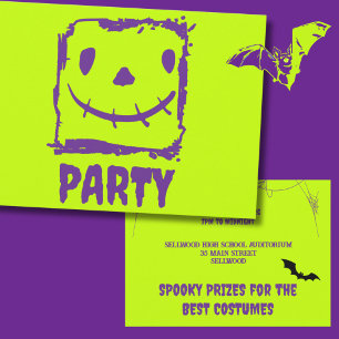 Bright Monster Face Faux Neon Halloween Party Invitation