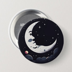 Bright moon face in dark sky 7.5 cm round badge