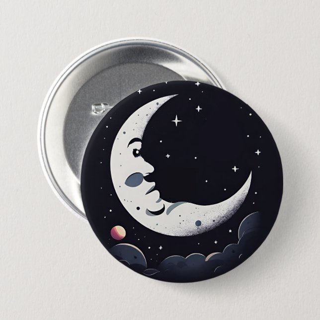 Bright moon face in dark sky 7.5 cm round badge (Front & Back)