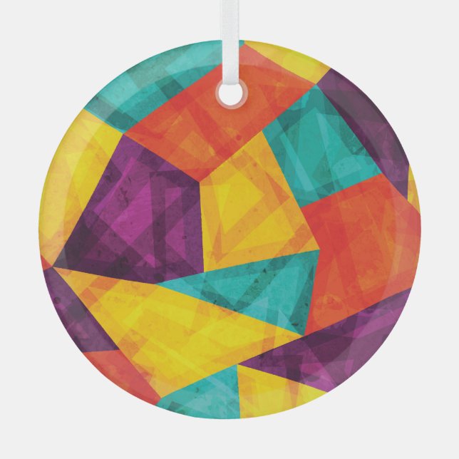 Bright Mosaic Grunge Seamless Pattern Glass Tree Decoration (Front)