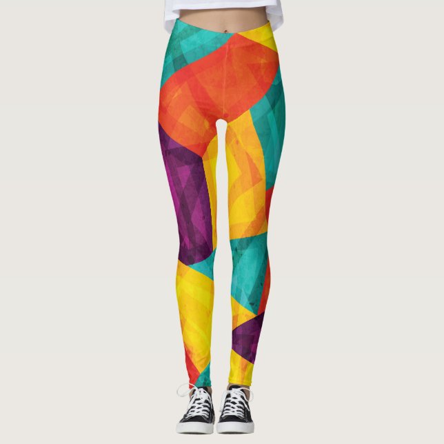 Bright Mosaic Grunge Seamless Pattern Leggings (Front)