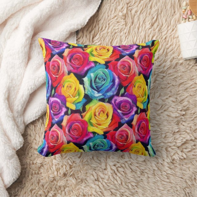Bright multi-colored watercolor roses cushion (Blanket)