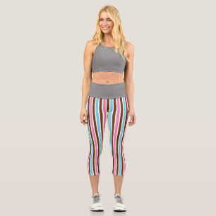 Bright Multi-Colour Stripe Striped Abstract Style Capri Leggings