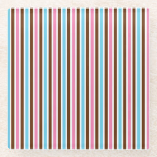 Bright Multi-Colour Stripe Striped Abstract Style Glass Coaster