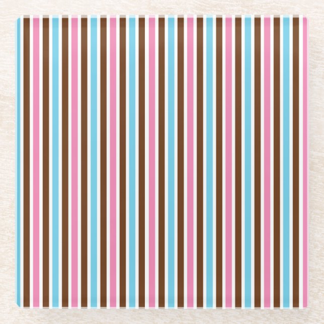 Bright Multi-Colour Stripe Striped Abstract Style Glass Coaster (Front)