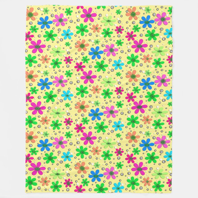 Bright multi-coloured chamomile flowers on a yello fleece blanket (Front)