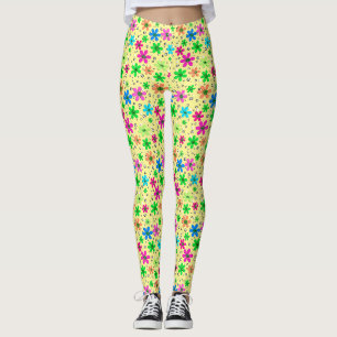 Bright multi-coloured chamomile flowers on a yello leggings