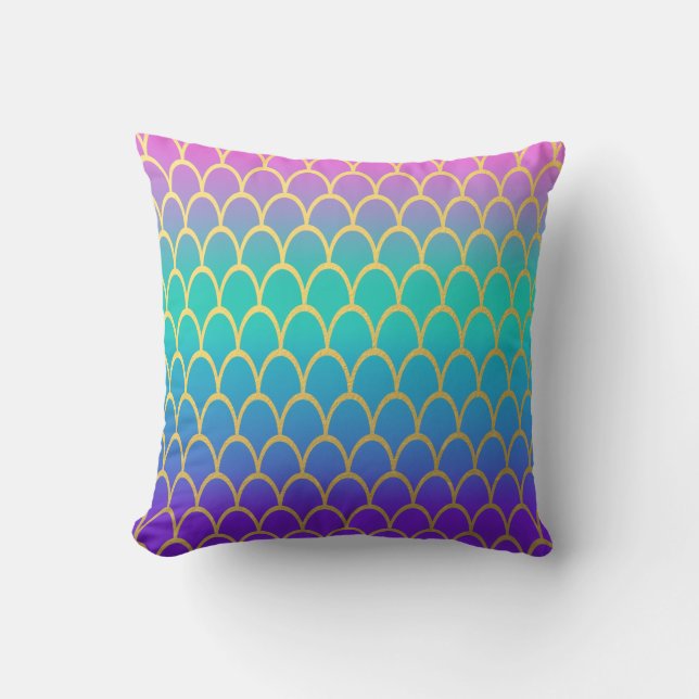 Bright Multi-Coloured Fish Scale Mermaid Cushion (Front)