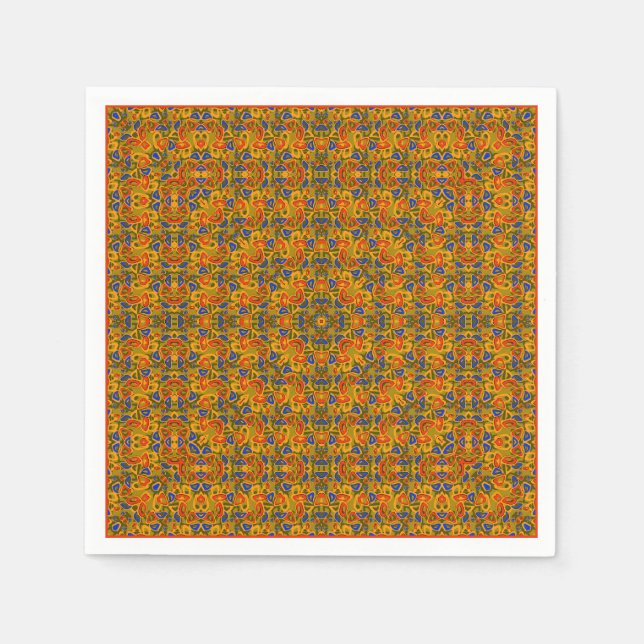 Bright multi-coloured pattern handkerchief orange napkin (Front)
