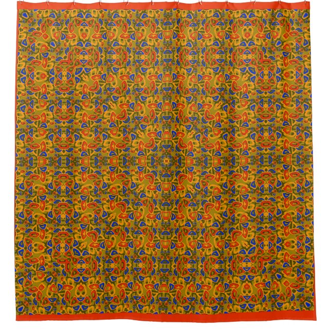 Bright multi-coloured pattern handkerchief orange shower curtain (Front)