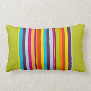 Bright Multi-Coloured Stripes on Chartreuse Lumbar Cushion