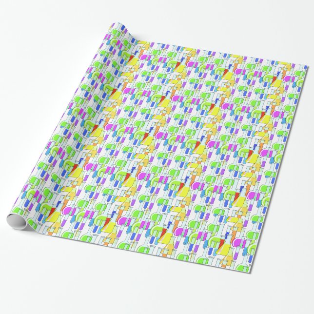 Bright Multi Coloured Test Tubes Wrapping Paper (Unrolled)