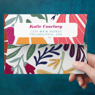 Bright Multicolor Abstract Floral Return Address Envelope