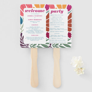 Bright Multicolor Abstract Floral Wedding Program Hand Fan