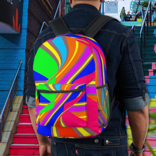 Bright Multicolor Abstract Stripes Pattern.  Printed Backpack