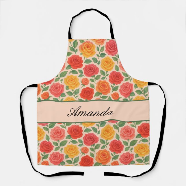 Bright Multicolor Rose Name Pattern Apron (Front)